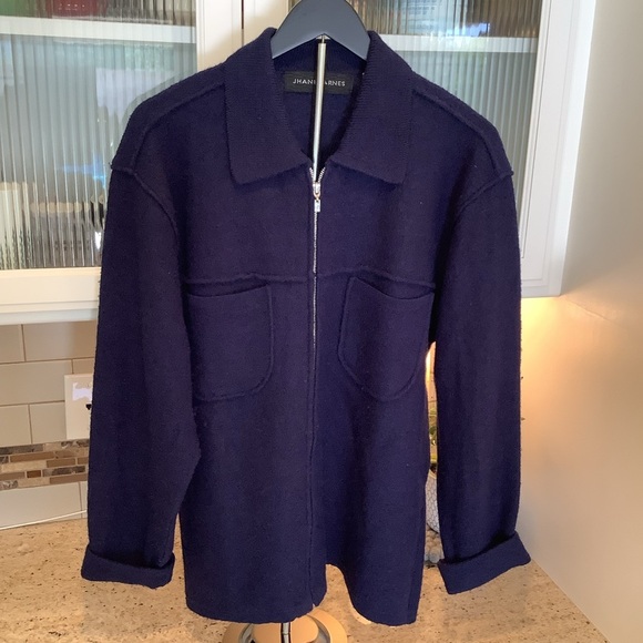 Jhane Barnes Navy Zip-Up Wool Alpaca Sweater Oversized Medium - Picture 2 of 9